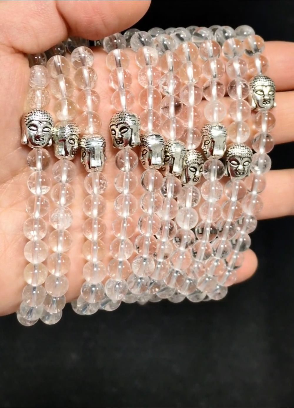 Pulsera de cristal de roca y Buda con cuentas A de 6 mm