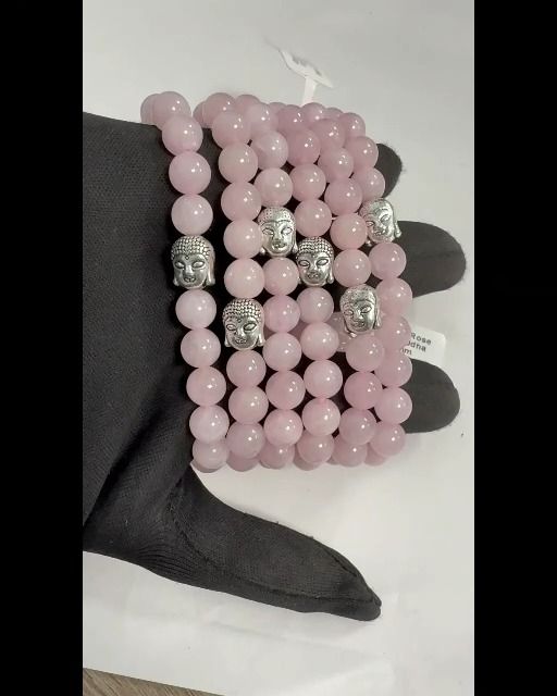 Pulsera Cuarzo rosa & Buda perles 8mm.