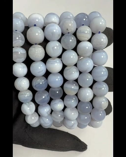 Pulsera de Calcedonia Azul con Cinta A cuentas 10mm