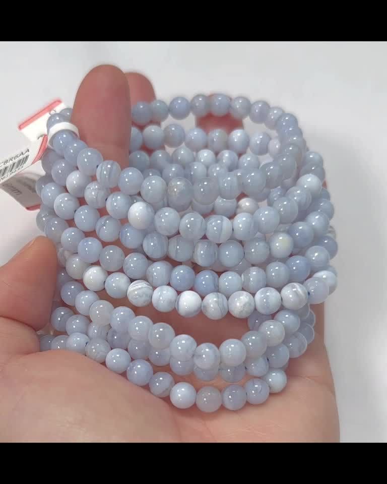 Pulsera Calcedonia Azul Cuentas AA Encintadas 5.5-6.5mm