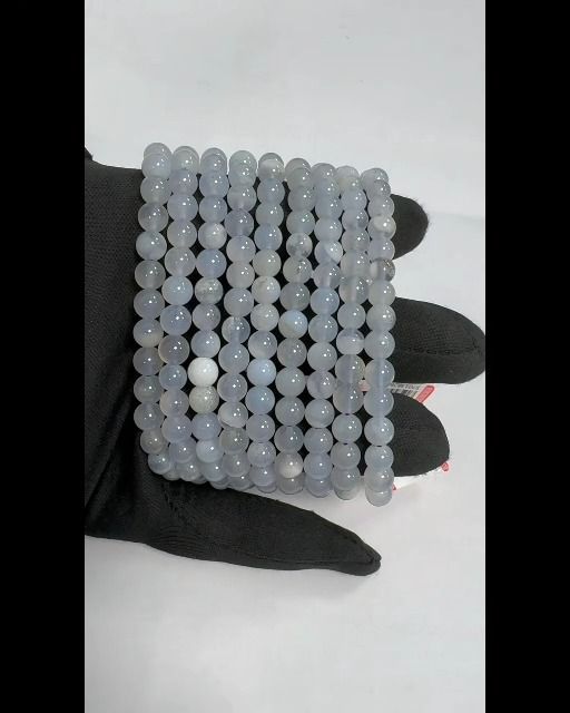 Pulsera De Calcedonia Azul Con Cuentas De 6-6.5 Mm