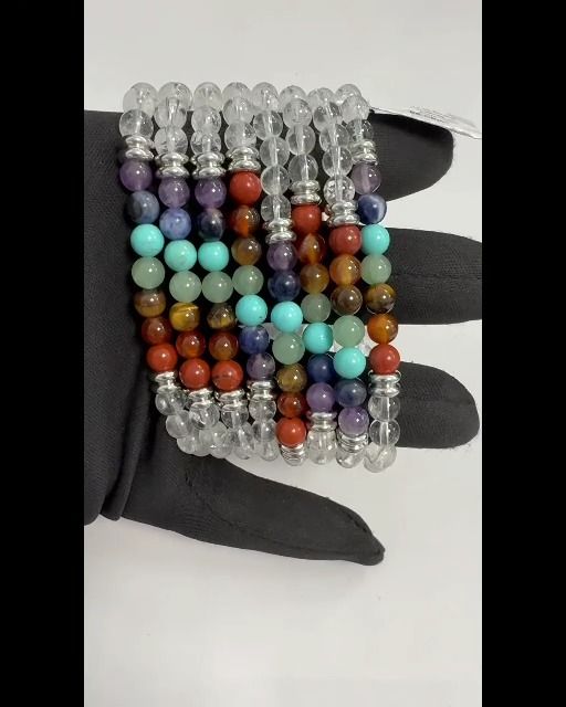 Pulsera Cristal de Roca 7 chakras A perlas 6mm.