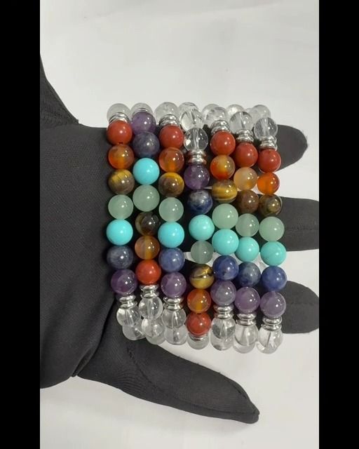 Pulsera Cristal de Roca 7 chakras A perlas 8mm.