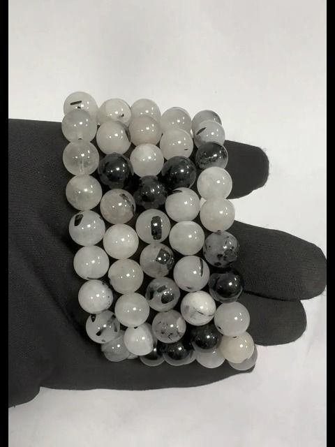 Pulsera Cristal de roca Turmalina A perlas 10mm