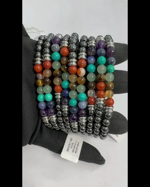 Pulsera de hematita A con cuentas de 7 chakras de 6 mm