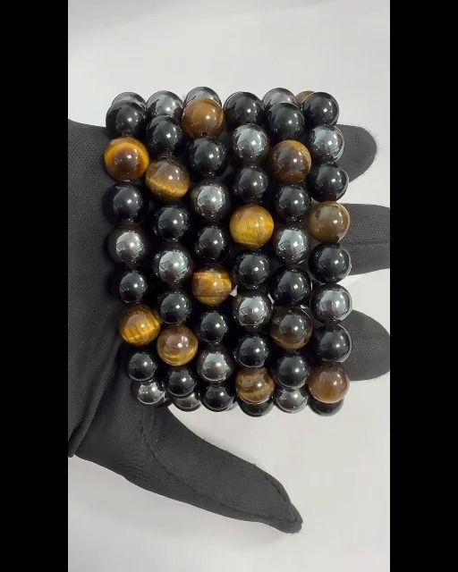Pulsera de hematita, ojo de tigre y obsidiana negra con cuentas de 10 mm