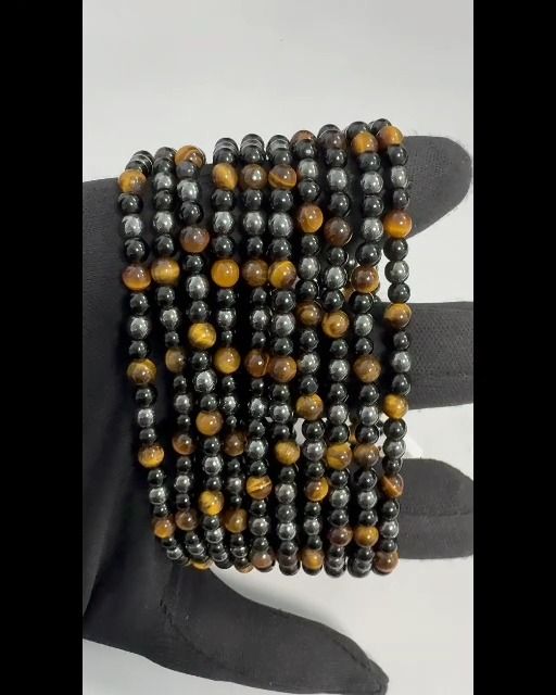 Pulsera de obsidiana negra, ojo de tigre y hematita con cuentas de 4 mm