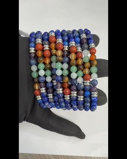 Pulsera de lapislázuli de 7 chakras con cuentas de 6 mm