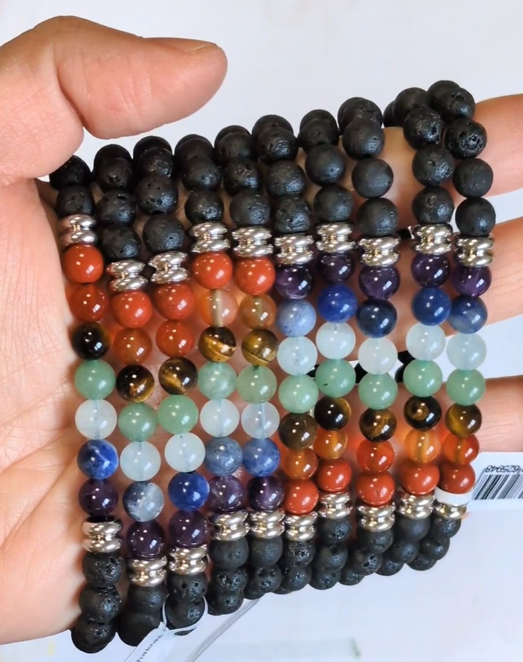 Pulsera de piedra de lava con 7 chakras y cuentas A+ de 6 mm
