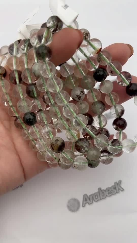 Pulsera de lodolita de clorito de cuarzo con cuentas de 8 mm