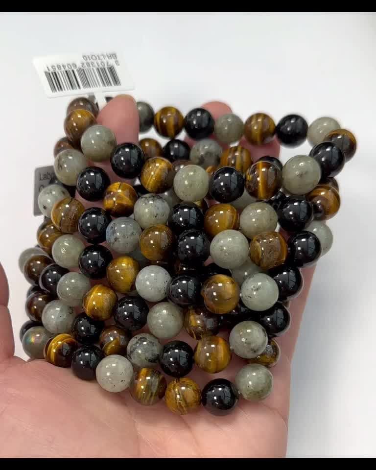 Pulsera de labradorita, ojo de tigre, Onyx cuentas de 10mm