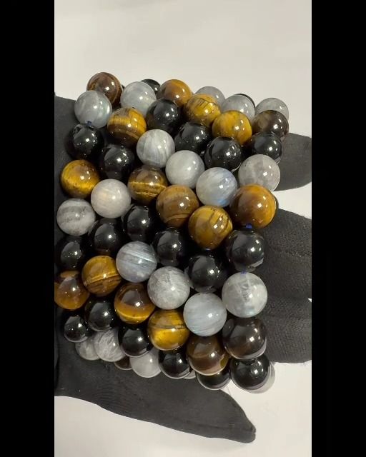 Pulsera de labradorita ojo de tigre cuentas de turmalina A 10mm