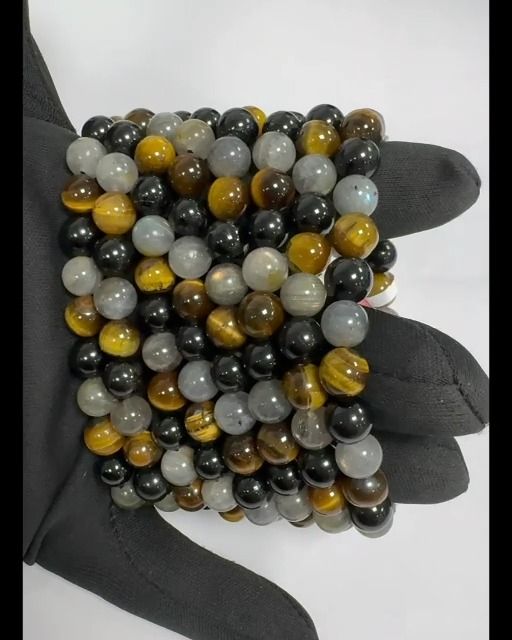 Pulsera de labradorita ojo de tigre turmalina con cuentas de 8mm