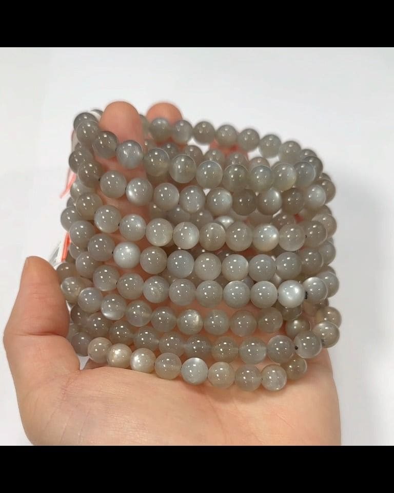 Pulsera Piedra Luna Gris Cuentas AAA 7.5-8.5mm