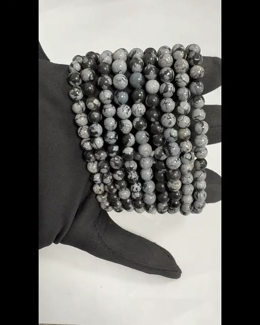 Pulsera Obsidiana copo de nieve perlas 6mm