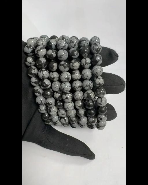 Pulsera Obsidiana copo de nieve perlas 8mm