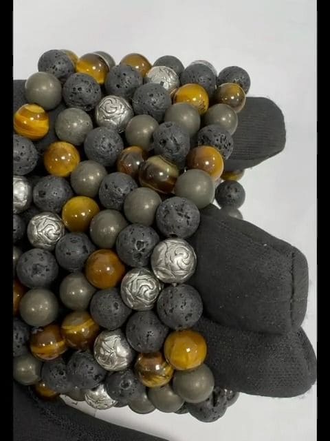 Pulsera de Ojo de tigre pirita Piedra de Lava & Charms A de 8mm