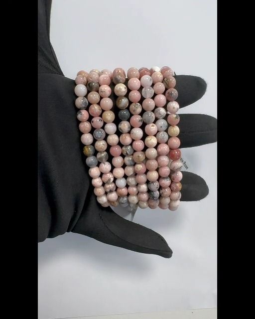 Pulsera de ópalo rosa con cuentas de 6 mm