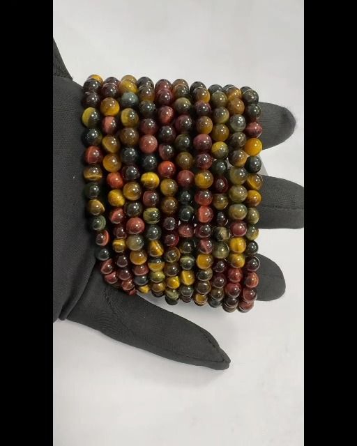 Pulsera de ojo de tigre multicolor con cuentas AA de 6 mm