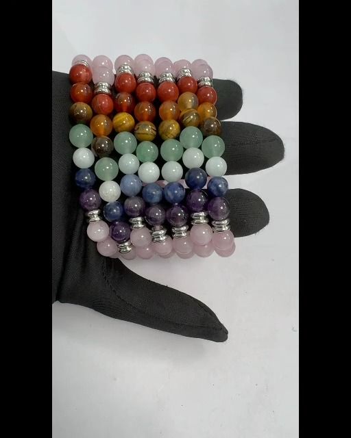 Pulsera de cuarzo rosa con cuentas de los 7 chakras de 8 mm