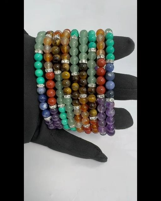 Pulsera 7 chakras & strass cuentas de 6mm.