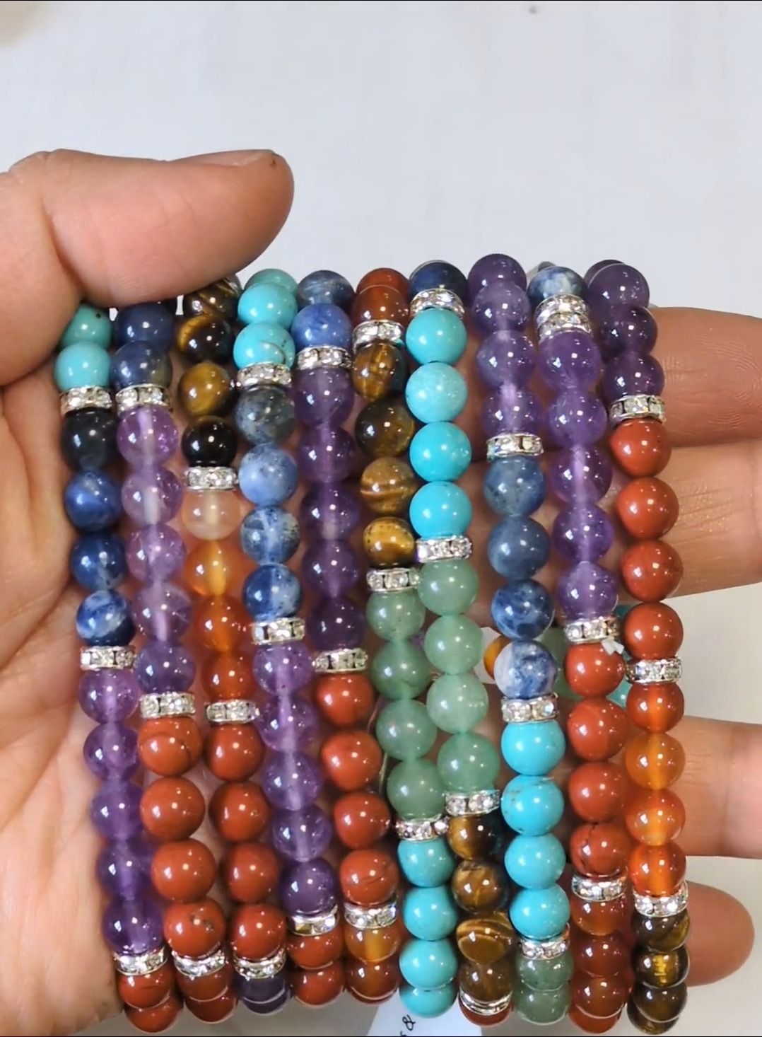 Pulsera 7 chakras y pedrería cuentas A 6mm