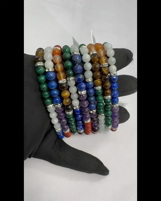 Pulsera 7 chakras & strass A cuentas de 6mm.
