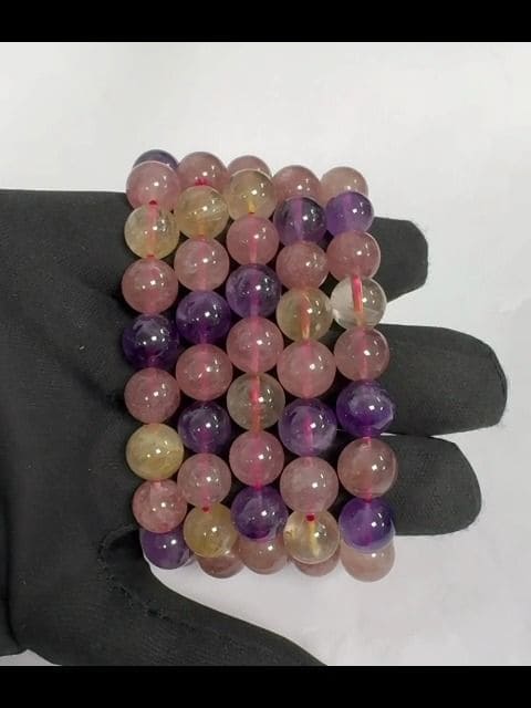 Pulsera Amatista, Cuarzo Rutilado, Cuarzo Fresa Cuentas A 10mm