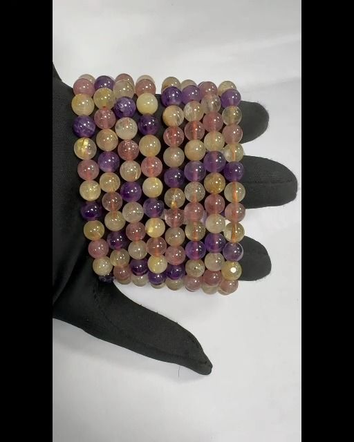 Pulsera Amatista Cuarzo Rutilado Cuarzo Fresa Con cuentas de 8mm