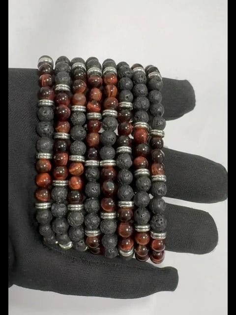 Pulsera de Ojo de buey Piedra de Lava Charms A de 6mm