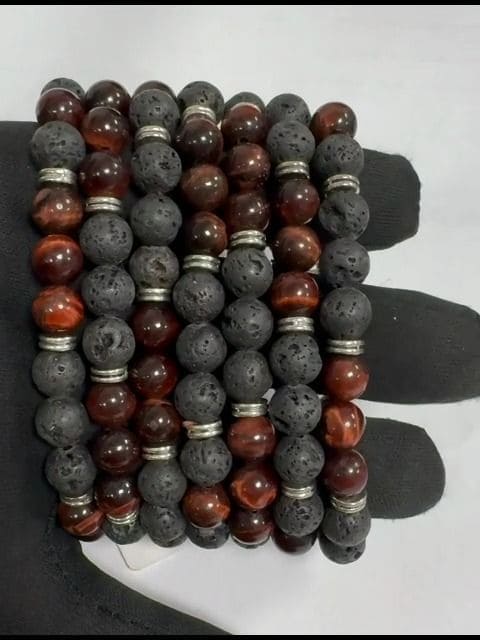 Pulsera de Ojo de buey Piedra de Lava Charms A de 8mm