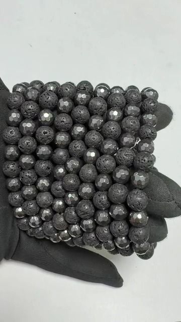 Pulsera de Hematita facetada y Piedra de Lava A cuentas 8mm