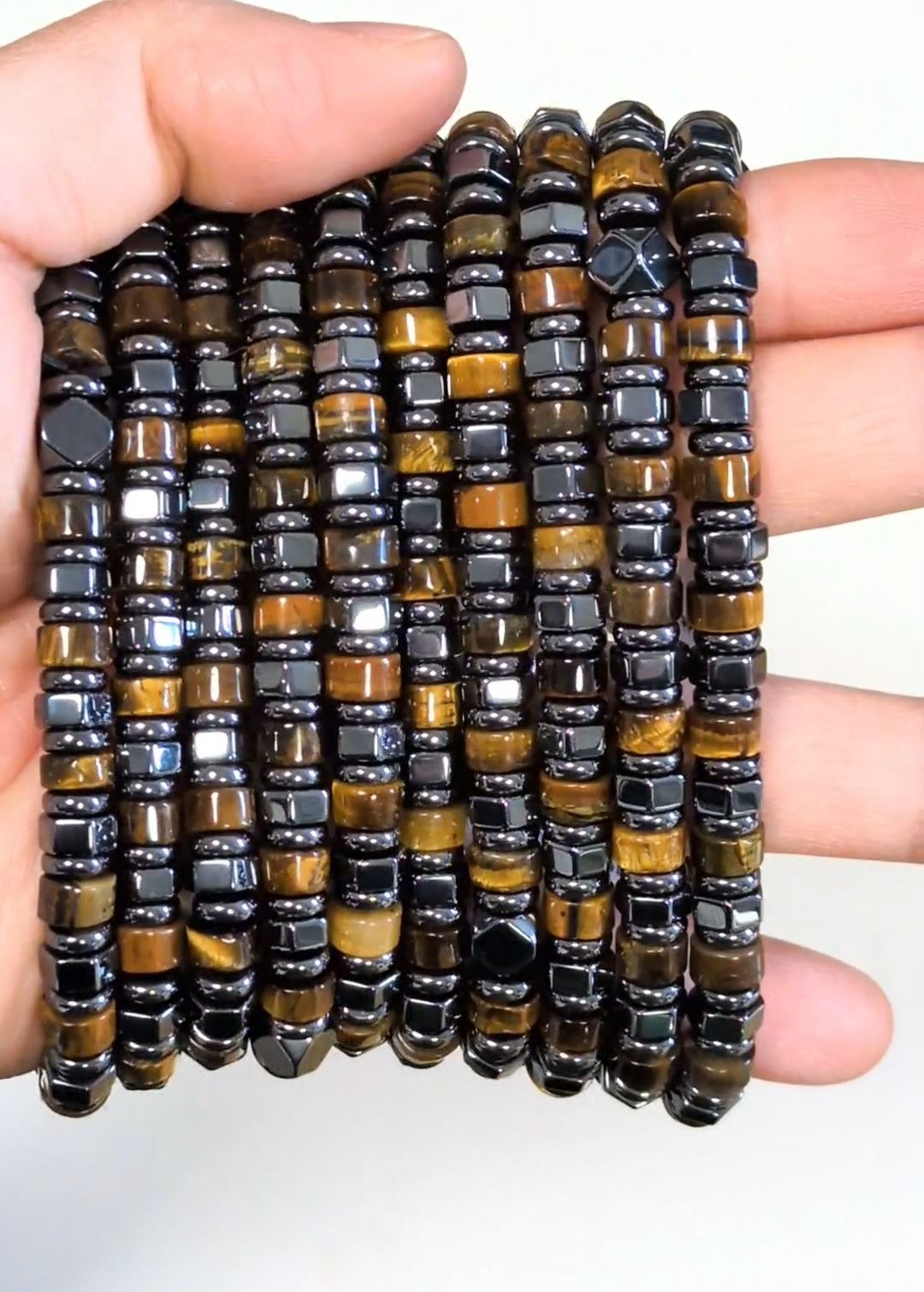 Pulsera de ojo de tigre, cuentas de hematita 6 x 3 mm