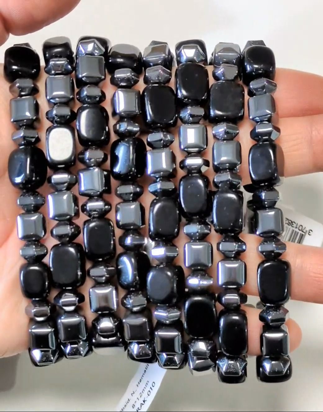 Pulsera de obsidiana negra, cuentas de hematita de 8 mm