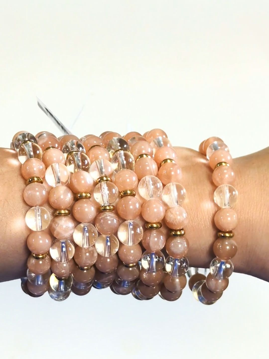 Pulsera de cristal de roca, cuentas de piedra solar de 8 mm