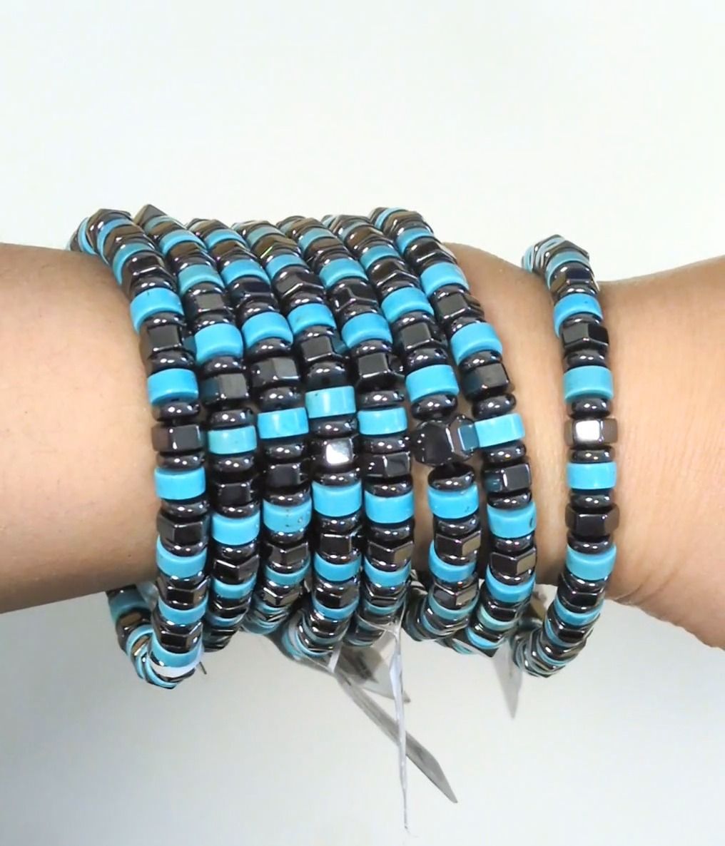 Pulsera de turkenita y hematita, cuentas de 6 mm