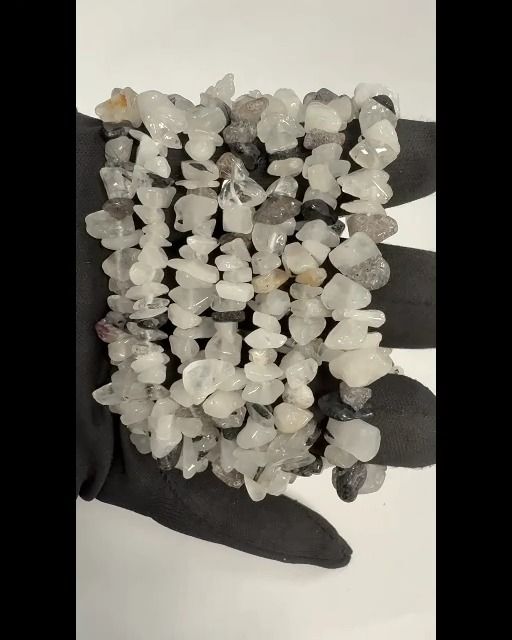 Pulsera de cristal de roca con turmalina A, chips de 5-8 mm