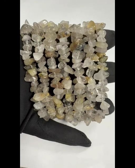 Pulsera de cuarzo cristal de roca rutilado con chips de 5-8 mm