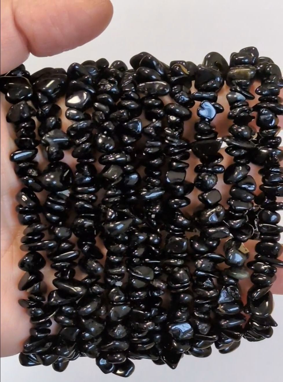 Pulsera de turmalina negra con chips A de 16-18 cm