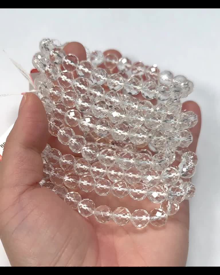 Pulsera cristal de roca facetado perlas AA 8mm
