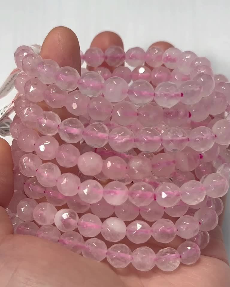 Pulsera Cuarzo Rosa Perlas Facetadas A 8mm