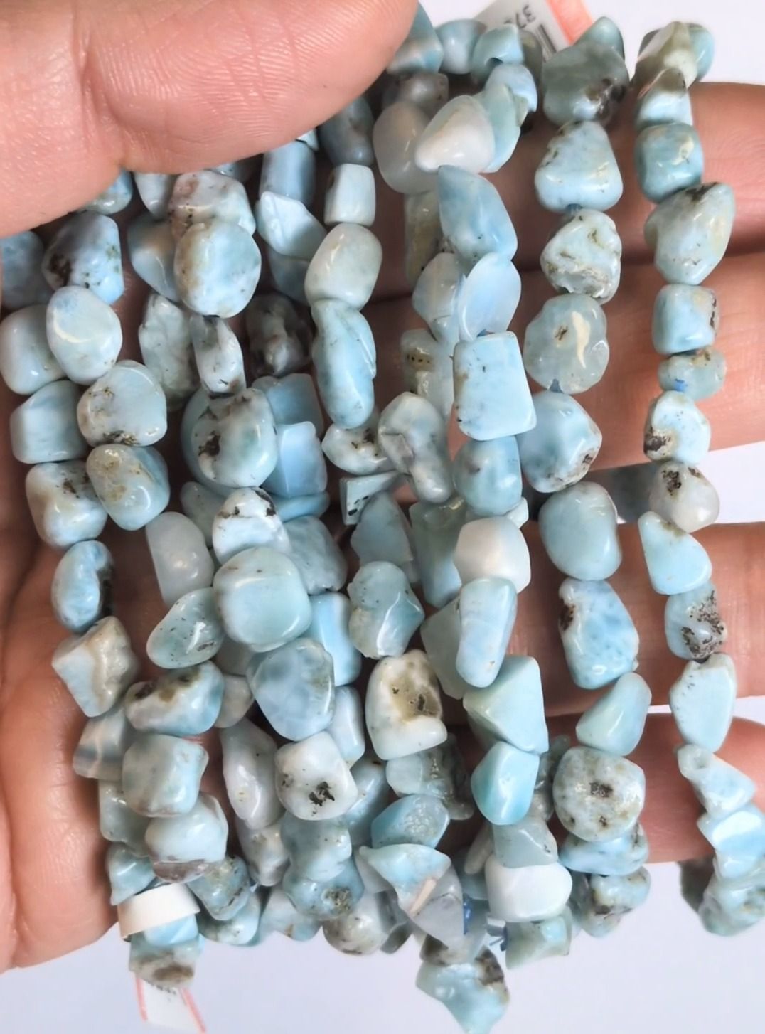 Pulsera Larimar AA con piedras pulidas de 5-8 mm