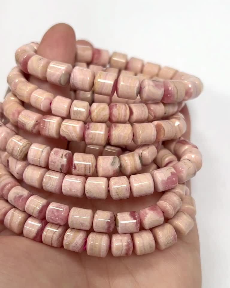 Pulsera de rodocrosita argentina con cuentas de barril de 7-8mm