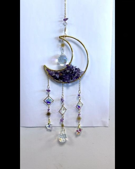 Móvil atrapasol de luna de amatista - Cristal 48 cm