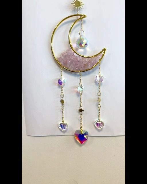 Atrapasol móvil Cuarzo Rosa - Luna - Corazón - Cristal 47cm