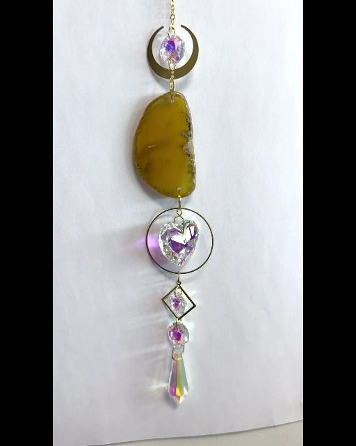 Atrapasueños Móvil Ágata Amarilla Luna-Corazón Cristal 41cm