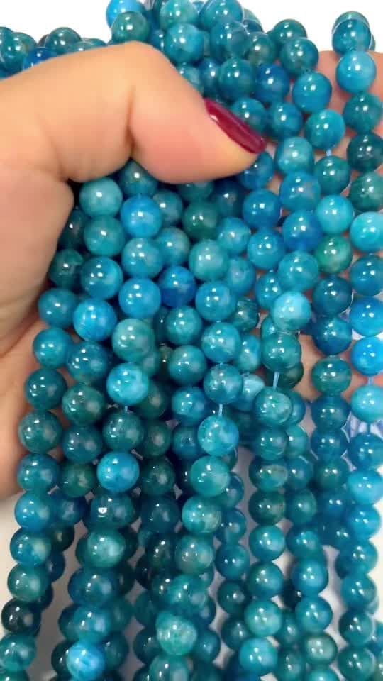 Perlas de Apatita Azul AA+ de 8mm en hilo de 40cm