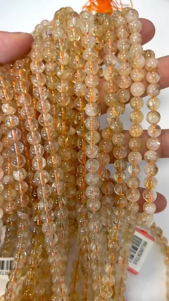 Perlas de Citrino Natural de 6mm en hilo de 40cm