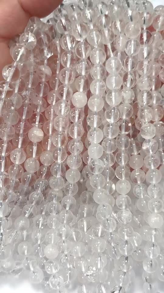 Perlas de Cristal de roca de 8mm en hilo de 40cm
