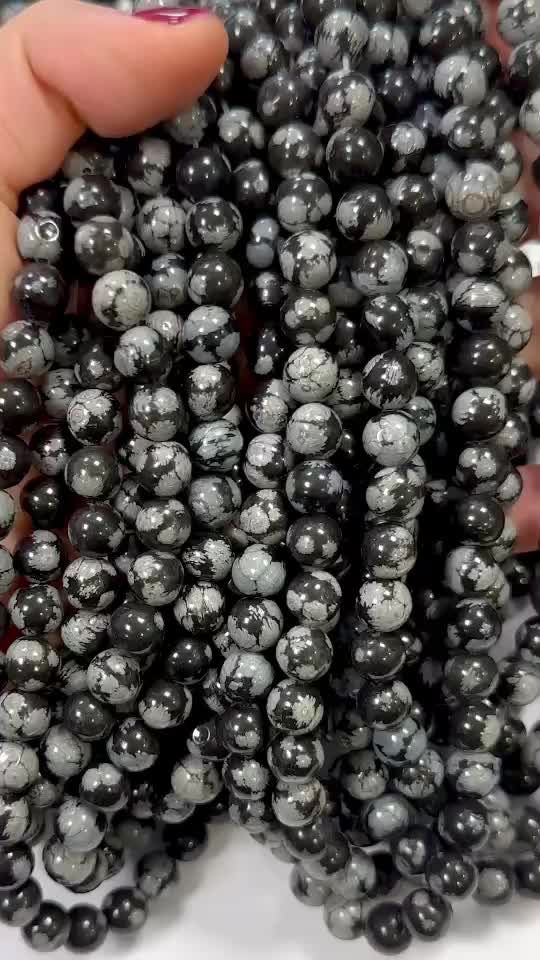 Perlas de Obsidiana copo de nieve de 8mm en hilo de 40cm